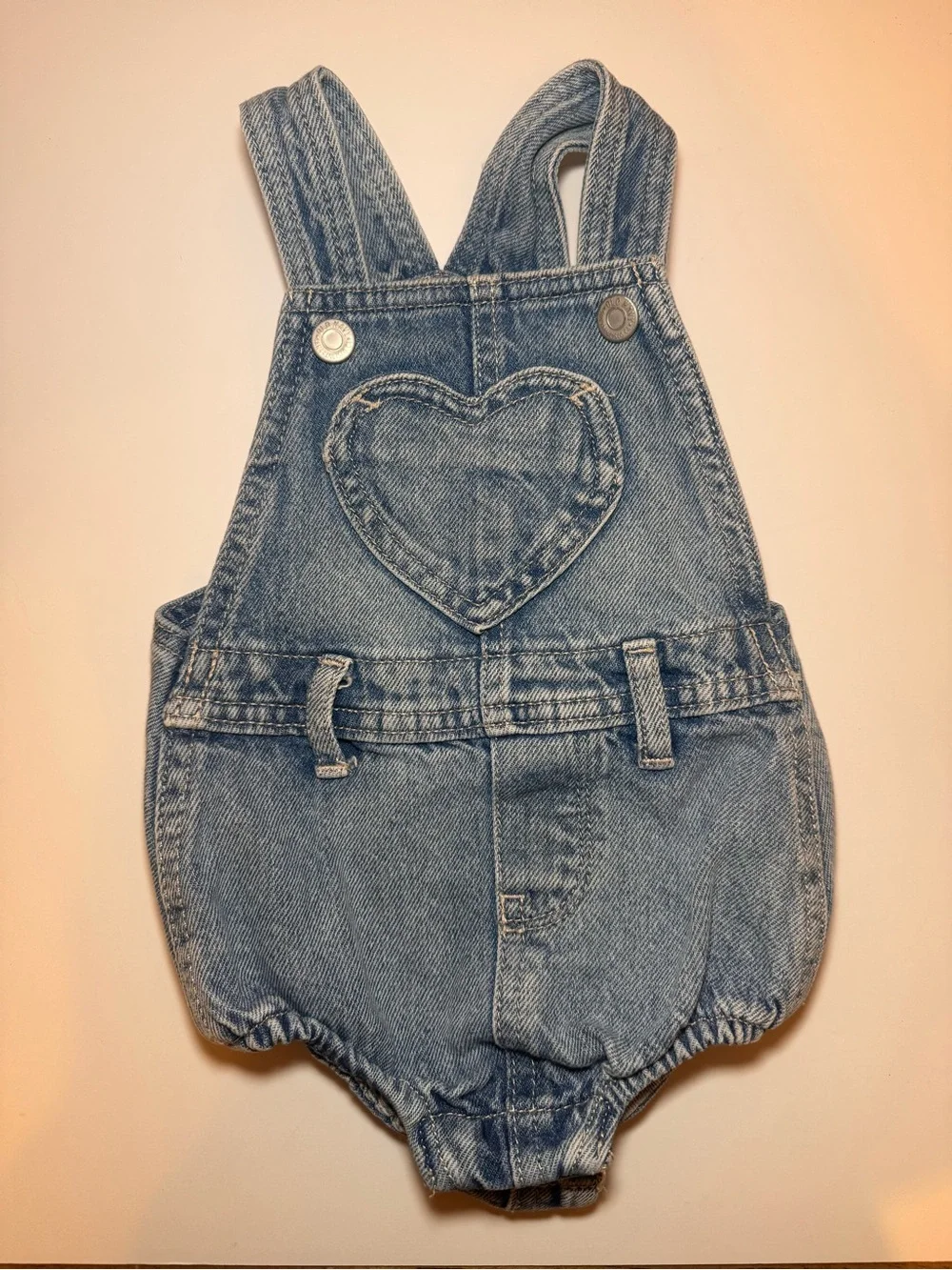 Old Navy Baby Denim Heart Pocket Romper Overalls Light Wash